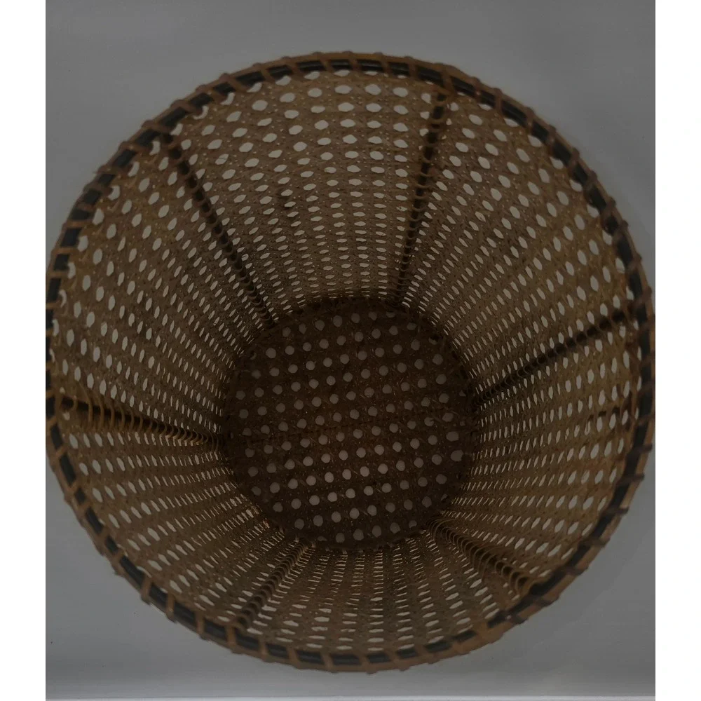 Vintage Woven Cane Wastebasket Boho Rattan Planter Cover Mid Century Modern 10in